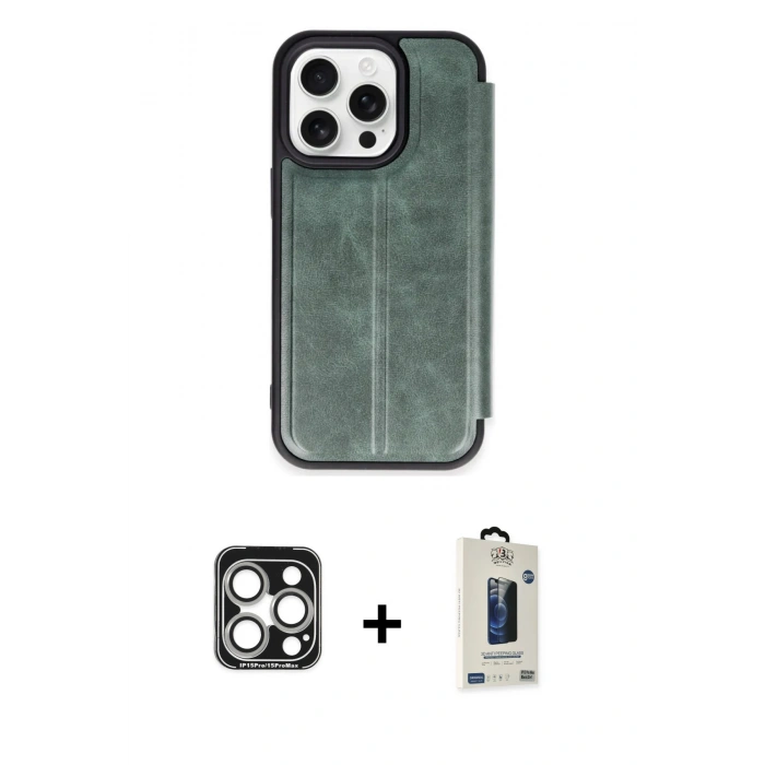 MARSİLYAN™- iPhone 15 Pro Max Kılıf Zirve Yansıma Serisi - Siyah Bilvis Hayalet Cam Ekran Koruyucu + PVD Metal Kamera Lens - GS