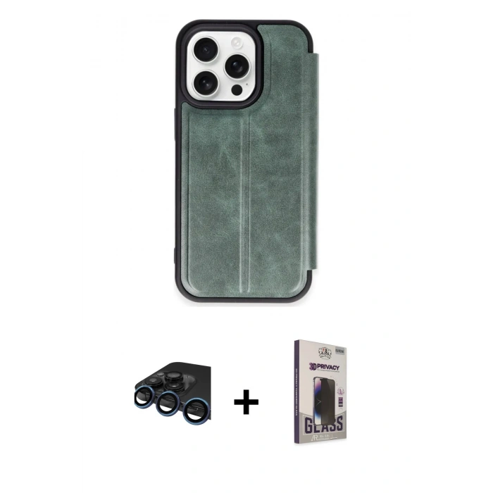 MARSİLYAN™- iPhone 15 Pro Max Kılıf Zirve Yansıma Serisi - Siyah Bilvis Hayalet Cam Ekran Koruyucu + Raze Metal Kamera Lens - LT