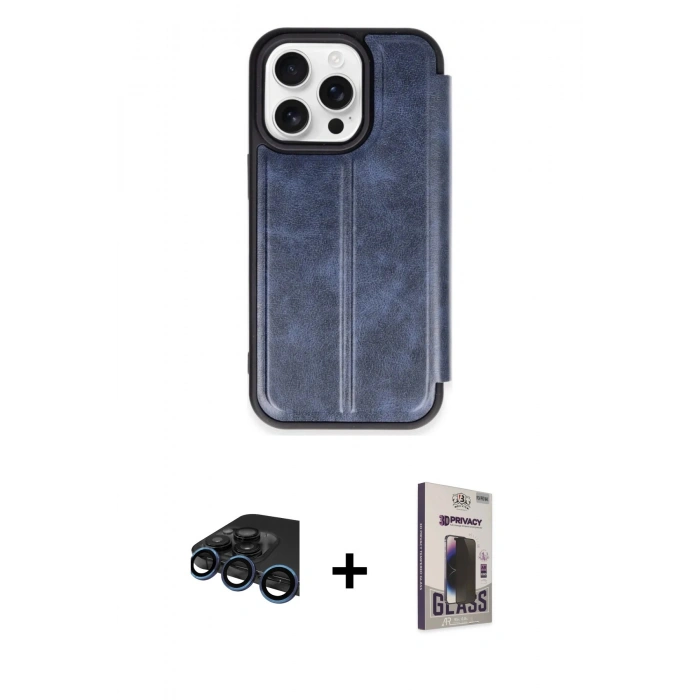 MARSİLYAN™- iPhone 15 Pro Max Kılıf Zirve Yansıma Serisi - Siyah Bilvis Hayalet Cam Ekran Koruyucu + Raze Metal Kamera Lens - LT