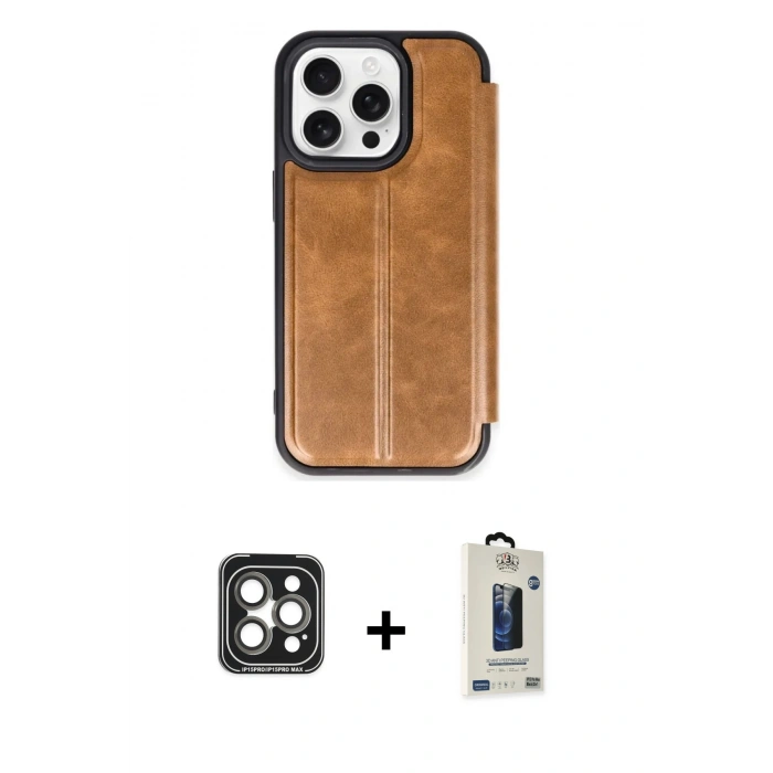 MARSİLYAN™- iPhone 15 Pro Max Kılıf Zirve Yansıma Serisi - Siyah Bilvis Hayalet Cam Ekran Koruyucu + PVD Metal Kamera Lens - GI