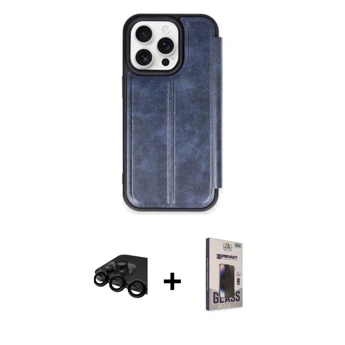 MARSİLYAN™- iPhone 15 Pro Max Kılıf Zirve Yansıma Serisi - Siyah Bilvis Hayalet Cam Ekran Koruyucu + Raze Metal Kamera Lens - SH