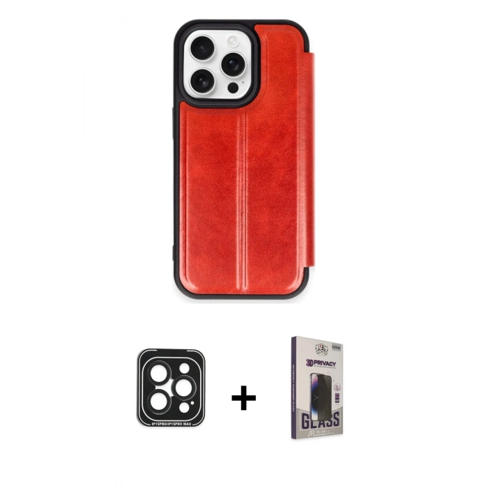 MARSİLYAN™- iPhone 15 Pro Max Kılıf Zirve Yansıma Serisi - Siyah Bilvis Hayalet Cam Ekran Koruyucu + PVD Metal Kamera Lens - SH
