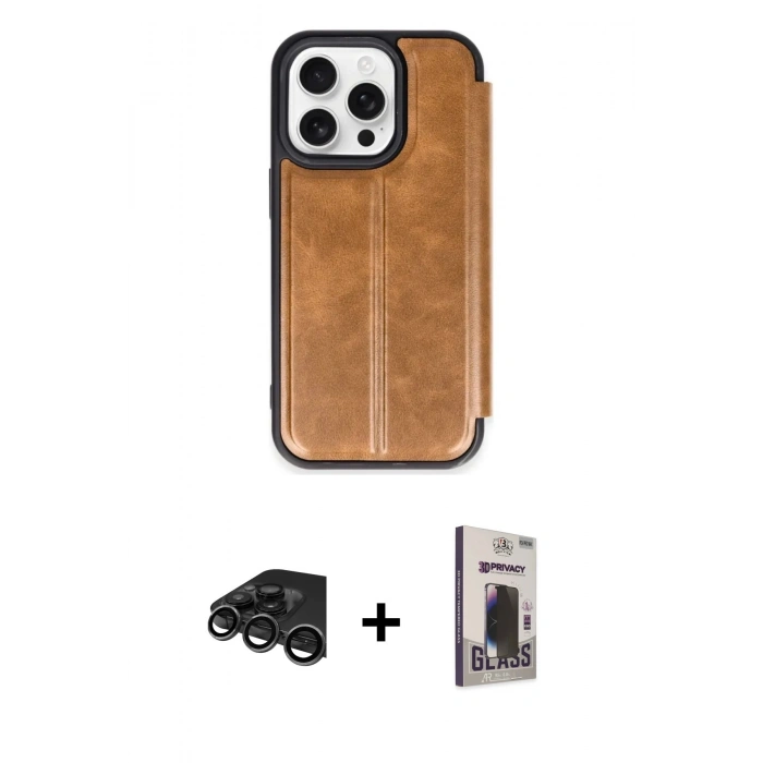 MARSİLYAN™- iPhone 15 Pro Max Kılıf Zirve Yansıma Serisi - Siyah Bilvis Hayalet Cam Ekran Koruyucu + Raze Metal Kamera Lens - TMGI