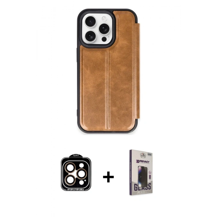 MARSİLYAN™- iPhone 15 Pro Max Kılıf Zirve Yansıma Serisi - Siyah Bilvis Hayalet Cam Ekran Koruyucu + PVD Metal Kamera Lens - TU