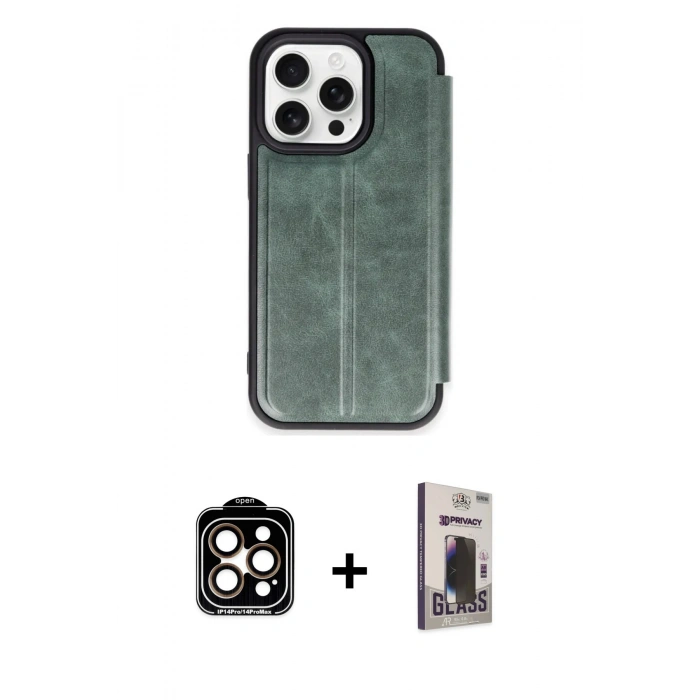 MARSİLYAN™- iPhone 15 Pro Max Kılıf Zirve Yansıma Serisi - Siyah Bilvis Hayalet Cam Ekran Koruyucu + PVD Metal Kamera Lens - TU
