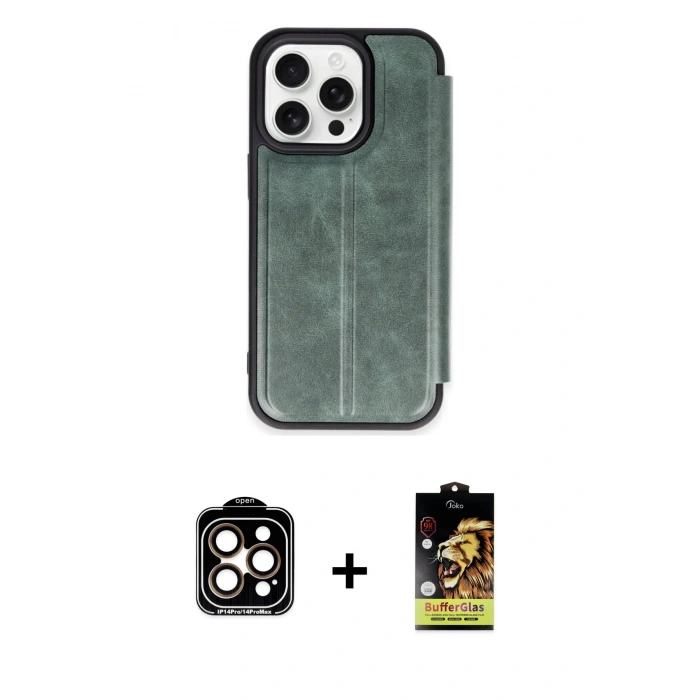 MARSİLYAN™- iPhone 15 Pro Max Kılıf Zirve Yansıma Serisi - Siyah Buffer Cam Ekran Koruyucu + PVD Metal Kamera Lens - TU