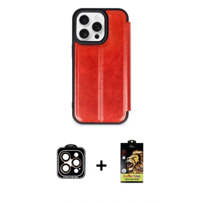 MARSİLYAN™- iPhone 15 Pro Max Kılıf Zirve Yansıma Serisi - Siyah Buffer Cam Ekran Koruyucu + PVD Metal Kamera Lens - TU