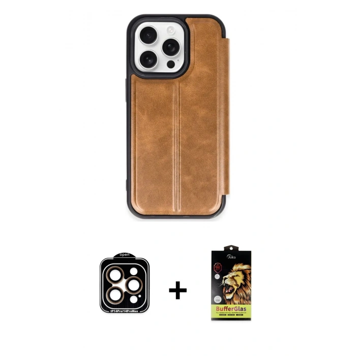MARSİLYAN™- iPhone 15 Pro Max Kılıf Zirve Yansıma Serisi - Siyah Buffer Cam Ekran Koruyucu + PVD Metal Kamera Lens - TU