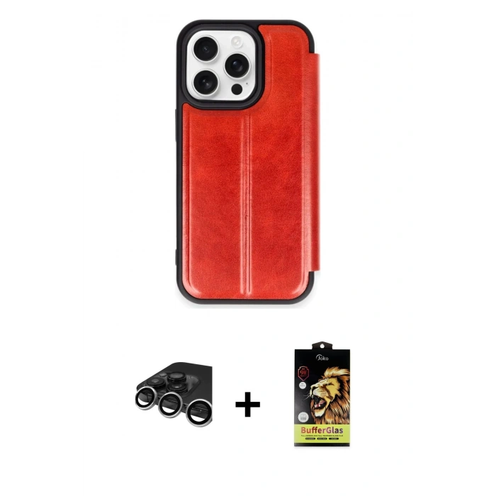 MARSİLYAN™- iPhone 15 Pro Max Kılıf Zirve Yansıma Serisi - Siyah Buffer Cam Ekran Koruyucu + Raze Metal Kamera Lens - GS