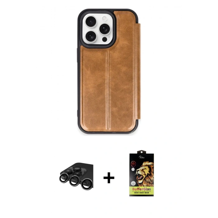 MARSİLYAN™- iPhone 15 Pro Max Kılıf Zirve Yansıma Serisi - Siyah Buffer Cam Ekran Koruyucu + Raze Metal Kamera Lens - TMGI