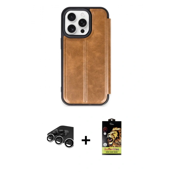 MARSİLYAN™- iPhone 15 Pro Max Kılıf Zirve Yansıma Serisi - Siyah Buffer Cam Ekran Koruyucu + Raze Metal Kamera Lens - GS
