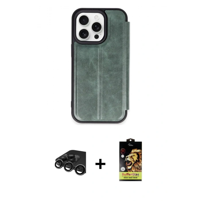 MARSİLYAN™- iPhone 15 Pro Max Kılıf Zirve Yansıma Serisi - Siyah Buffer Cam Ekran Koruyucu + Raze Metal Kamera Lens - TMGI