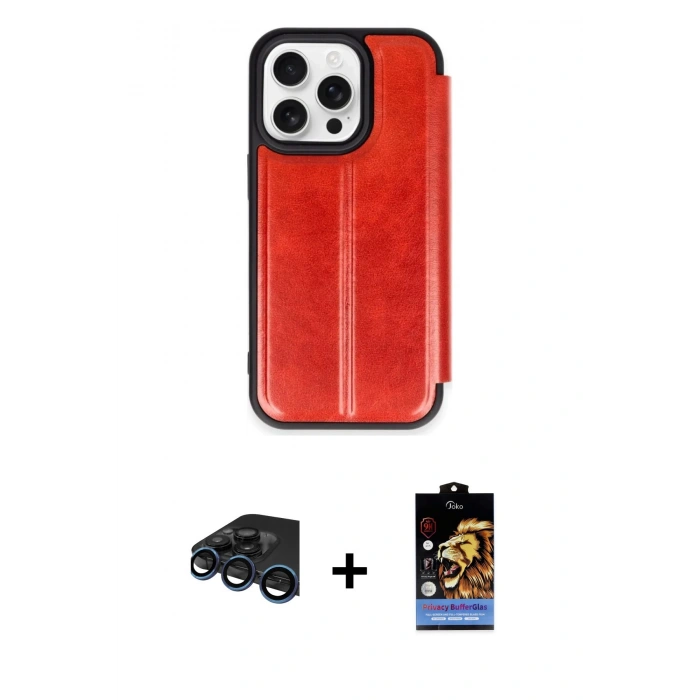 MARSİLYAN™- iPhone 15 Pro Max Kılıf Zirve Yansıma Serisi - Siyah Buffer Hayalet Cam Ekran Koruyucu + Raze Metal Kamera Lens - LT