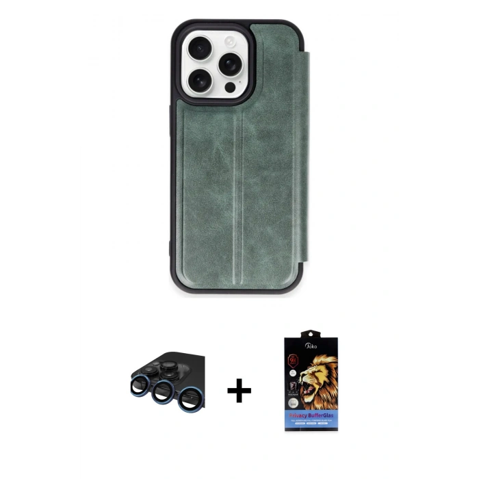 MARSİLYAN™- iPhone 15 Pro Max Kılıf Zirve Yansıma Serisi - Siyah Buffer Hayalet Cam Ekran Koruyucu + Raze Metal Kamera Lens - LT