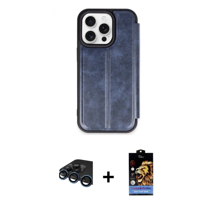 MARSİLYAN™- iPhone 15 Pro Max Kılıf Zirve Yansıma Serisi - Siyah Buffer Hayalet Cam Ekran Koruyucu + Raze Metal Kamera Lens - LT