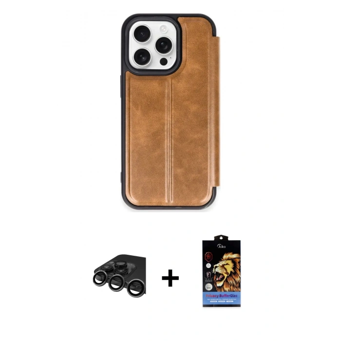 MARSİLYAN™- iPhone 15 Pro Max Kılıf Zirve Yansıma Serisi - Siyah Buffer Hayalet Cam Ekran Koruyucu + Raze Metal Kamera Lens - TMGI