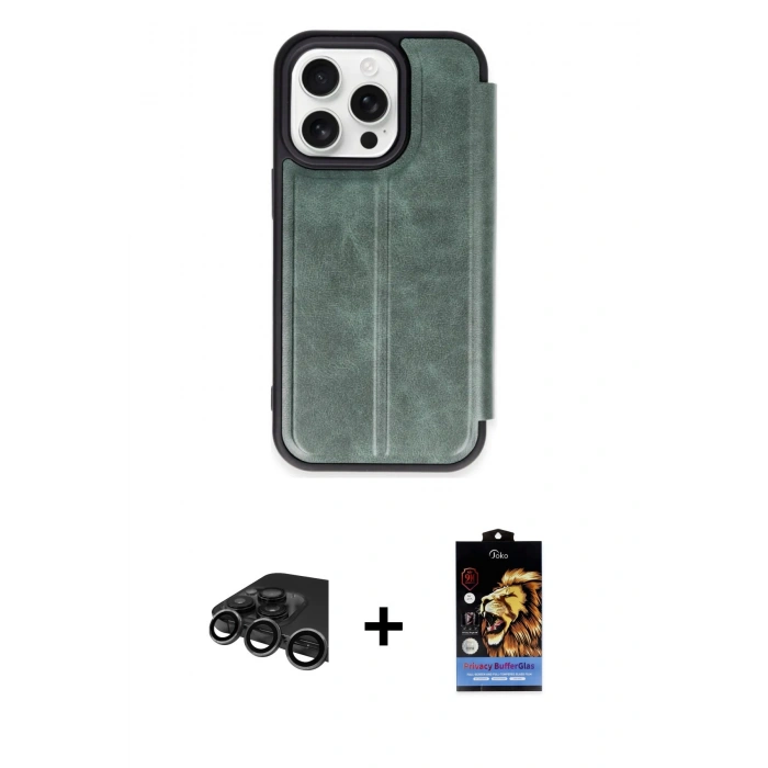 MARSİLYAN™- iPhone 15 Pro Max Kılıf Zirve Yansıma Serisi - Siyah Buffer Hayalet Cam Ekran Koruyucu + Raze Metal Kamera Lens - TMGI