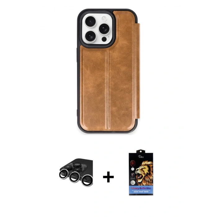 MARSİLYAN™- iPhone 15 Pro Max Kılıf Zirve Yansıma Serisi - Siyah Buffer Hayalet Cam Ekran Koruyucu + Raze Metal Kamera Lens - GS