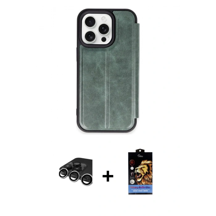 MARSİLYAN™- iPhone 15 Pro Max Kılıf Zirve Yansıma Serisi - Siyah Buffer Hayalet Cam Ekran Koruyucu + Raze Metal Kamera Lens - GS