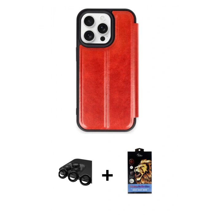 MARSİLYAN™- iPhone 15 Pro Max Kılıf Zirve Yansıma Serisi - Siyah Buffer Hayalet Cam Ekran Koruyucu + Siyah Raze Metal Kamera Lens