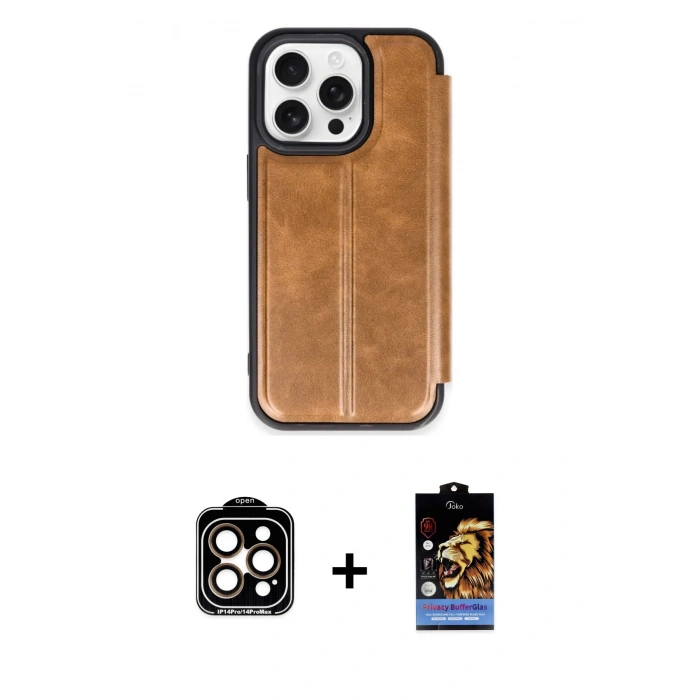 MARSİLYAN™- iPhone 15 Pro Max Kılıf Zirve Yansıma Serisi - Siyah Buffer Hayalet Cam Ekran Koruyucu + PVD Metal Kamera Lens - TU