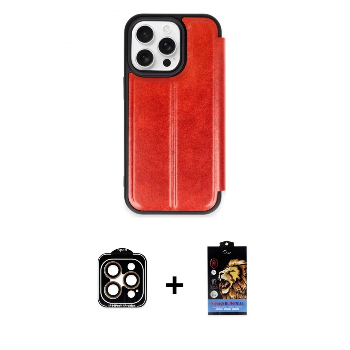 MARSİLYAN™- iPhone 15 Pro Max Kılıf Zirve Yansıma Serisi - Siyah Buffer Hayalet Cam Ekran Koruyucu + PVD Metal Kamera Lens - TU