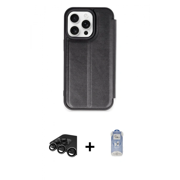 MARSİLYAN™- iPhone 15 Pro Max Kılıf Zirve Yansıma Serisi - Siyah Joko Magic 5D Cam + Raze Metal Kamera Lens - TMGI