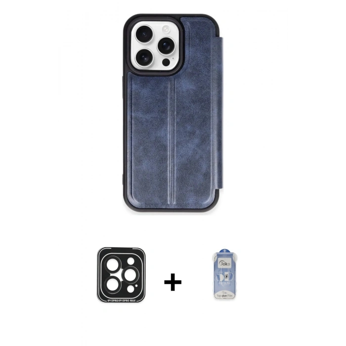 MARSİLYAN™- iPhone 15 Pro Max Kılıf Zirve Yansıma Serisi - Siyah Joko Magic 5D Cam + Siyah PVD Metal Kamera Lens