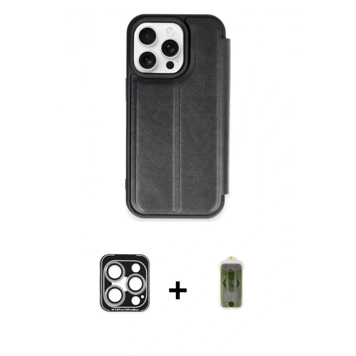 MARSİLYAN™- iPhone 15 Pro Max Kılıf Zirve Yansıma Serisi - Siyah Joko Magic 5D Hayalet Cam + Gümüş PVD Metal Kamera Lens
