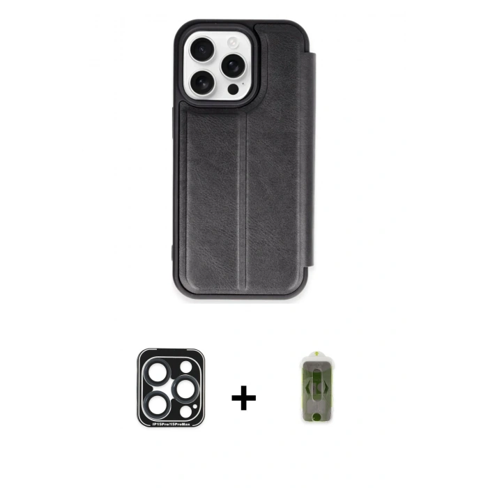 MARSİLYAN™- iPhone 15 Pro Max Kılıf Zirve Yansıma Serisi - Siyah Joko Magic 5D Hayalet Cam + PVD Metal Kamera Lens - LT