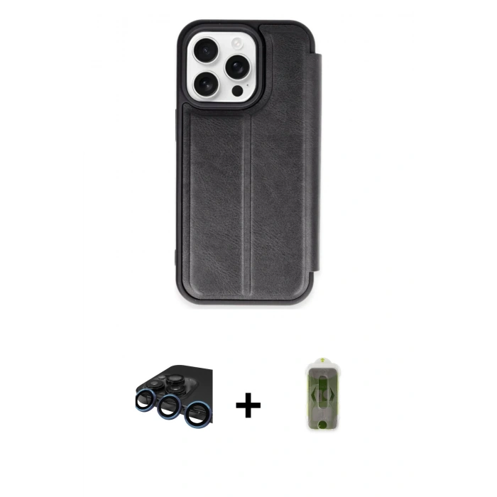 MARSİLYAN™- iPhone 15 Pro Max Kılıf Zirve Yansıma Serisi - Siyah Joko Magic 5D Hayalet Cam + Raze Metal Kamera Lens - LT