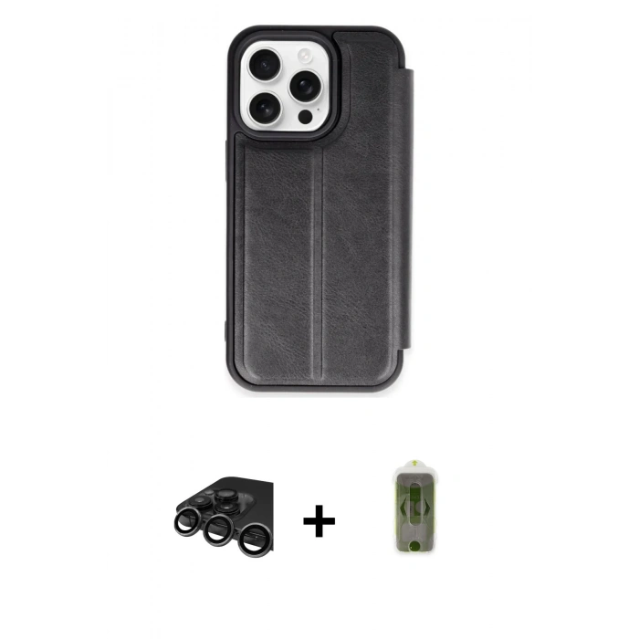 MARSİLYAN™- iPhone 15 Pro Max Kılıf Zirve Yansıma Serisi - Siyah Joko Magic 5D Hayalet Cam + Raze Metal Kamera Lens - TMGI