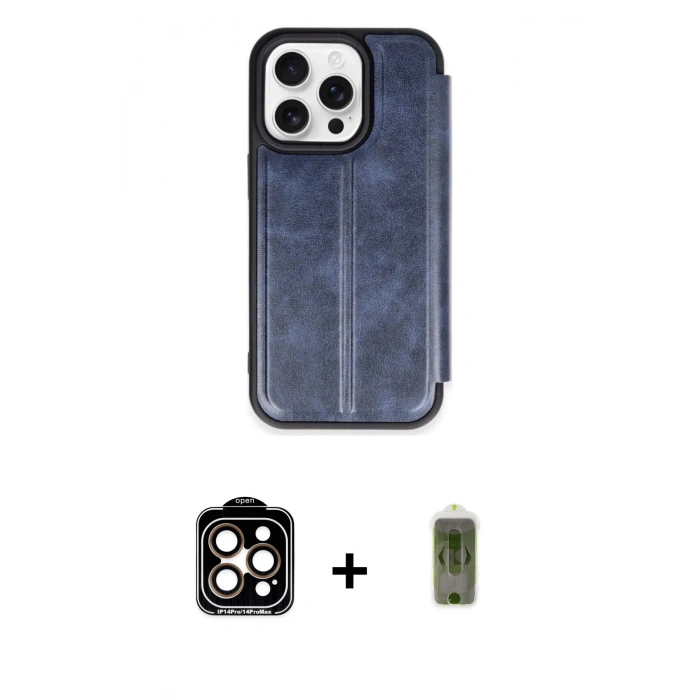 MARSİLYAN™- iPhone 15 Pro Max Kılıf Zirve Yansıma Serisi - Siyah Joko Magic 5D Hayalet Cam + Turuncu PVD Metal Kamera Lens