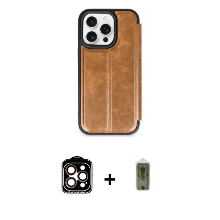 MARSİLYAN™- iPhone 15 Pro Max Kılıf Zirve Yansıma Serisi - Siyah Joko Magic 5D Hayalet Cam + Turuncu PVD Metal Kamera Lens