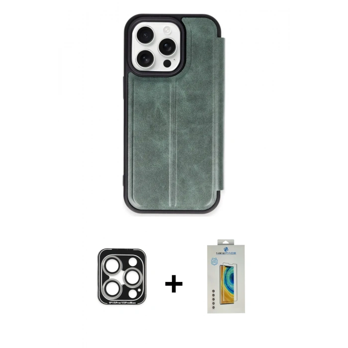 MARSİLYAN™- iPhone 15 Pro Max Kılıf Zirve Yansıma Serisi - Siyah Polymer Nano Ekran Koruyucu + PVD Metal Kamera Lens - GS