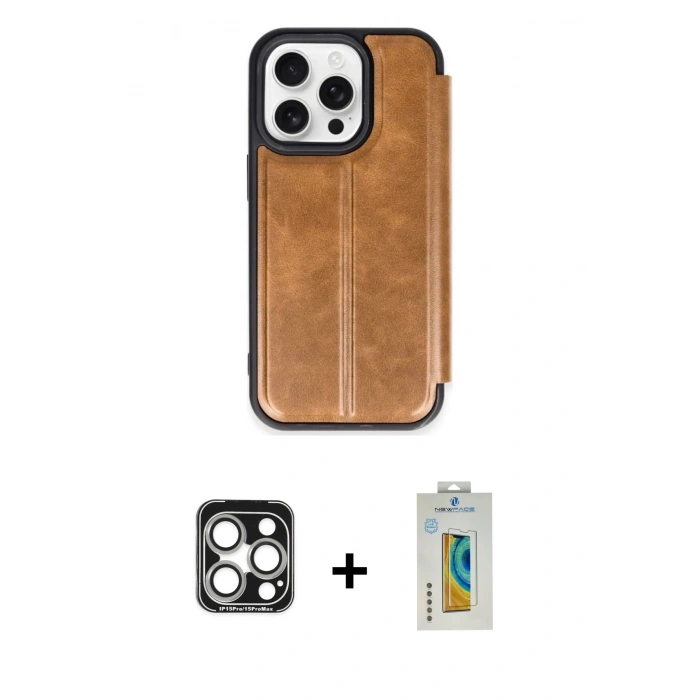 MARSİLYAN™- iPhone 15 Pro Max Kılıf Zirve Yansıma Serisi - Siyah Polymer Nano Ekran Koruyucu + PVD Metal Kamera Lens - GS