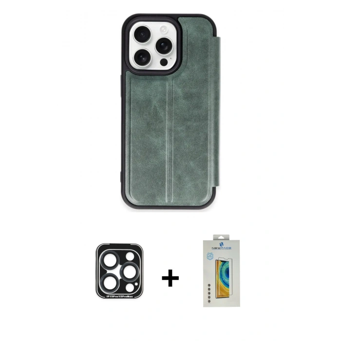 MARSİLYAN™- iPhone 15 Pro Max Kılıf Zirve Yansıma Serisi - Siyah Polymer Nano Ekran Koruyucu + PVD Metal Kamera Lens - LT