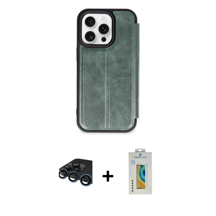 MARSİLYAN™- iPhone 15 Pro Max Kılıf Zirve Yansıma Serisi - Siyah Polymer Nano Ekran Koruyucu + Raze Metal Kamera Lens - LT