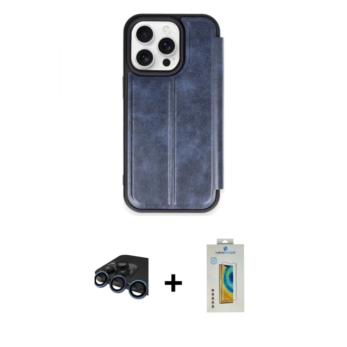 MARSİLYAN™- iPhone 15 Pro Max Kılıf Zirve Yansıma Serisi - Siyah Polymer Nano Ekran Koruyucu + Raze Metal Kamera Lens - LT