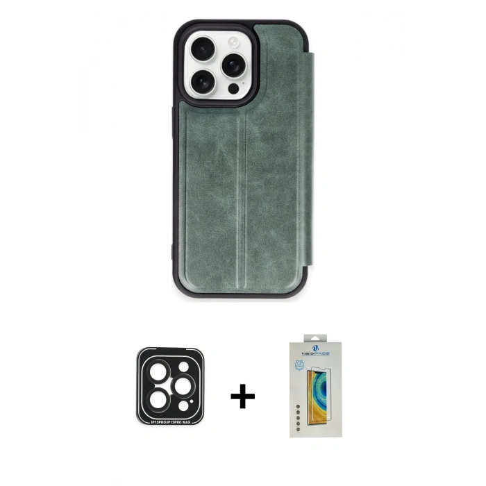 MARSİLYAN™- iPhone 15 Pro Max Kılıf Zirve Yansıma Serisi - Siyah Polymer Nano Ekran Koruyucu + PVD Metal Kamera Lens - SH