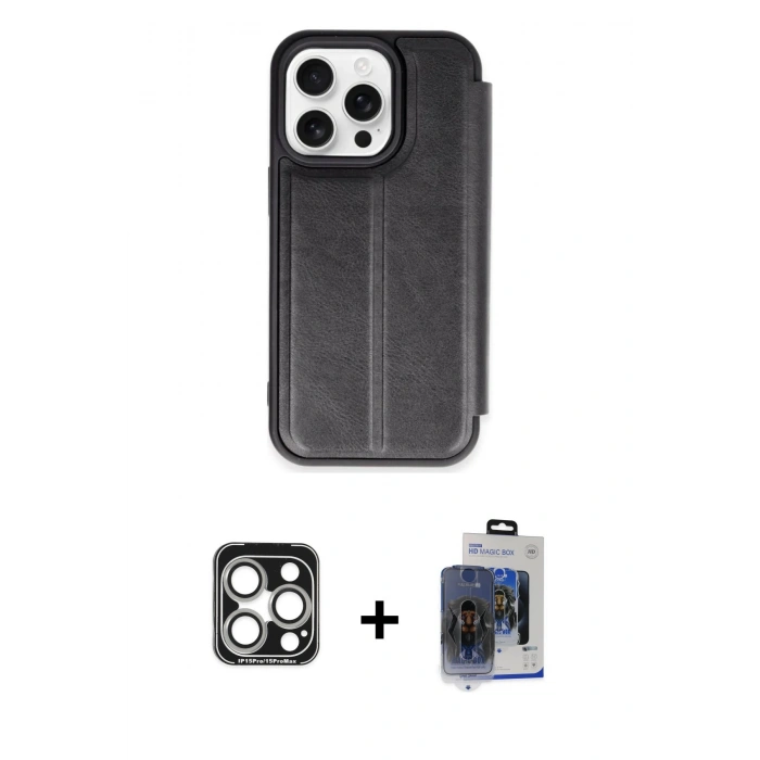 MARSİLYAN™- iPhone 15 Pro Max Kılıf Zirve Yansıma Serisi - Siyah Vanessa Magic Cam + PVD Metal Kamera Lens - GS