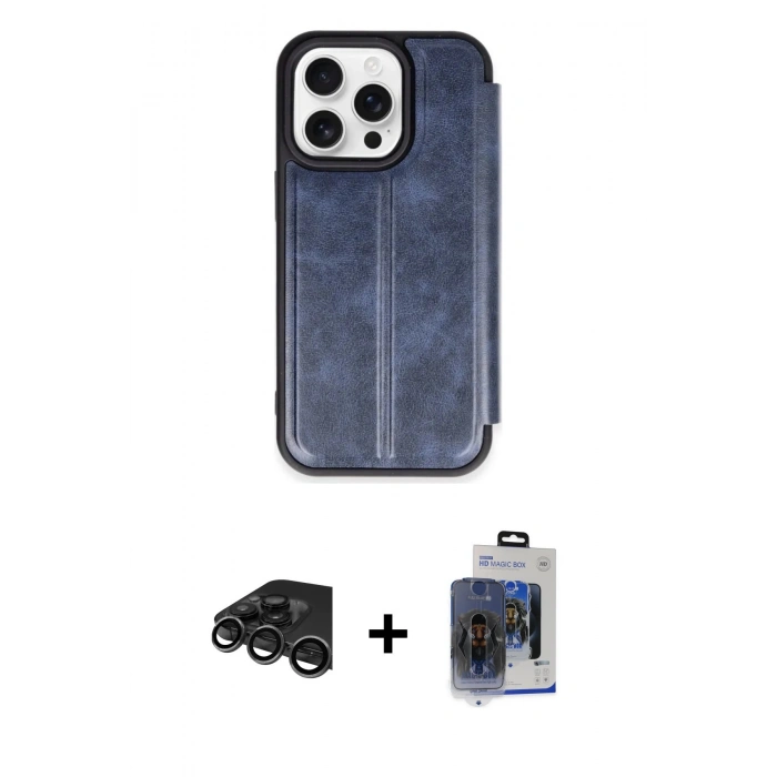 MARSİLYAN™- iPhone 15 Pro Max Kılıf Zirve Yansıma Serisi - Siyah Vanessa Magic Cam + Raze Metal Kamera Lens - TMGI