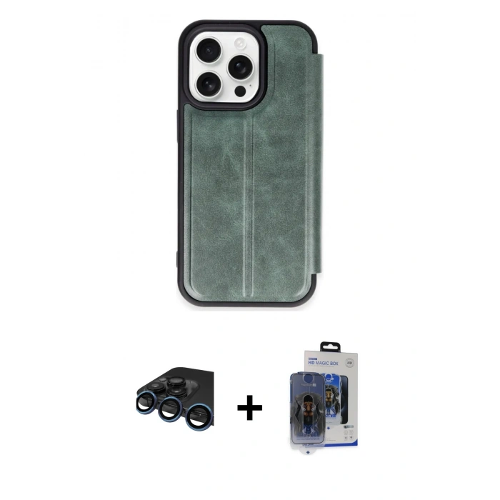 MARSİLYAN™- iPhone 15 Pro Max Kılıf Zirve Yansıma Serisi - Siyah Vanessa Magic Cam + Raze Metal Kamera Lens - LT
