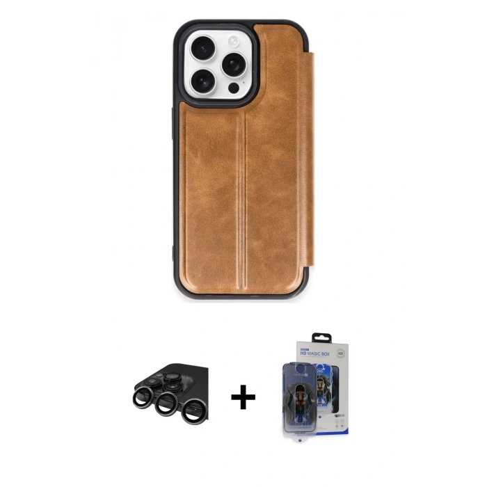MARSİLYAN™- iPhone 15 Pro Max Kılıf Zirve Yansıma Serisi - Siyah Vanessa Magic Cam + Raze Metal Kamera Lens - TMGI