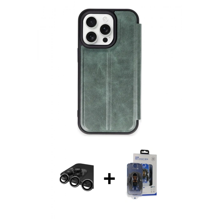 MARSİLYAN™- iPhone 15 Pro Max Kılıf Zirve Yansıma Serisi - Siyah Vanessa Magic Cam + Raze Metal Kamera Lens - TMGI