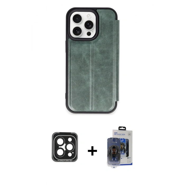 MARSİLYAN™- iPhone 15 Pro Max Kılıf Zirve Yansıma Serisi - Siyah Vanessa Magic Cam + PVD Metal Kamera Lens - SH