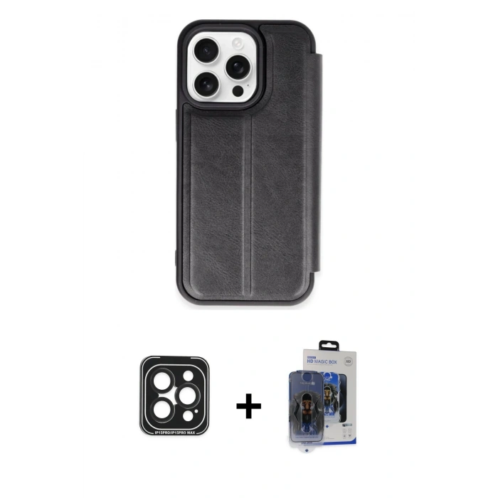 MARSİLYAN™- iPhone 15 Pro Max Kılıf Zirve Yansıma Serisi - Siyah Vanessa Magic Cam + PVD Metal Kamera Lens - SH