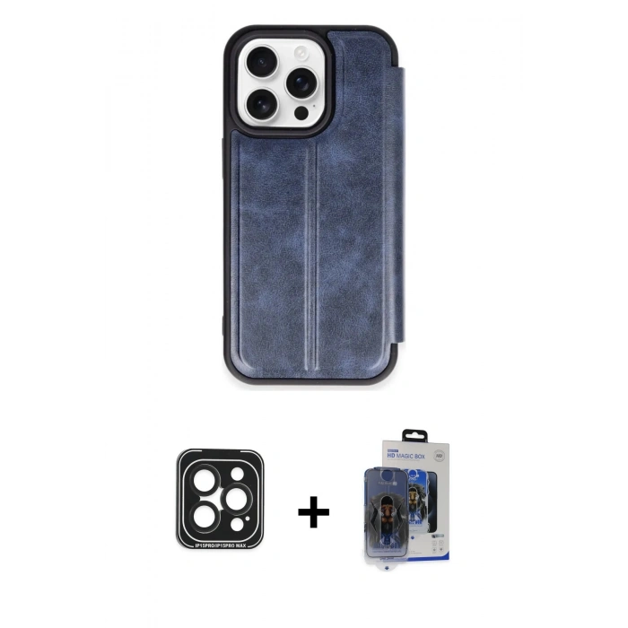 MARSİLYAN™- iPhone 15 Pro Max Kılıf Zirve Yansıma Serisi - Siyah Vanessa Magic Cam + PVD Metal Kamera Lens - SH