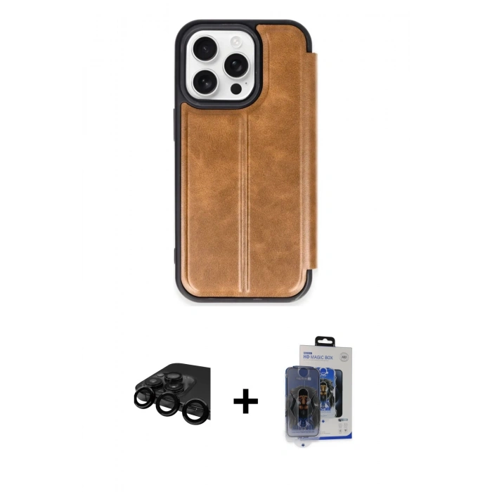 MARSİLYAN™- iPhone 15 Pro Max Kılıf Zirve Yansıma Serisi - Siyah Vanessa Magic Cam + Raze Metal Kamera Lens - SH