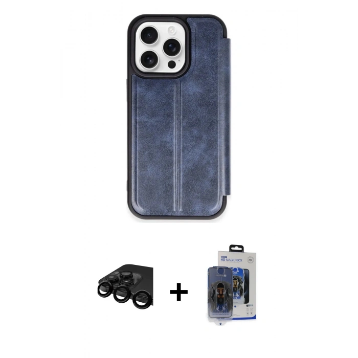 MARSİLYAN™- iPhone 15 Pro Max Kılıf Zirve Yansıma Serisi - Siyah Vanessa Magic Cam + Raze Metal Kamera Lens - SH